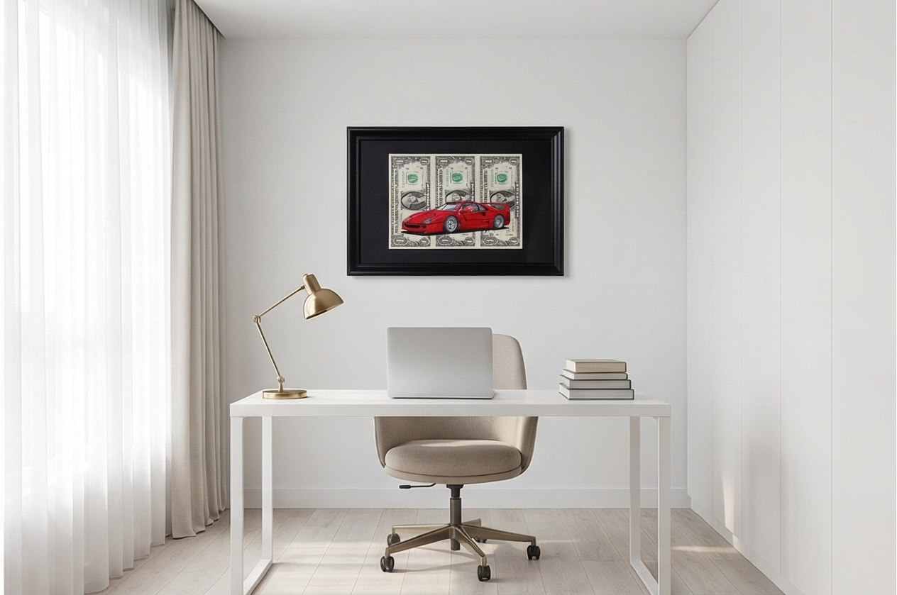 Ferrari F40 Dollar Art Classic Supercar Framed By Craft Vega