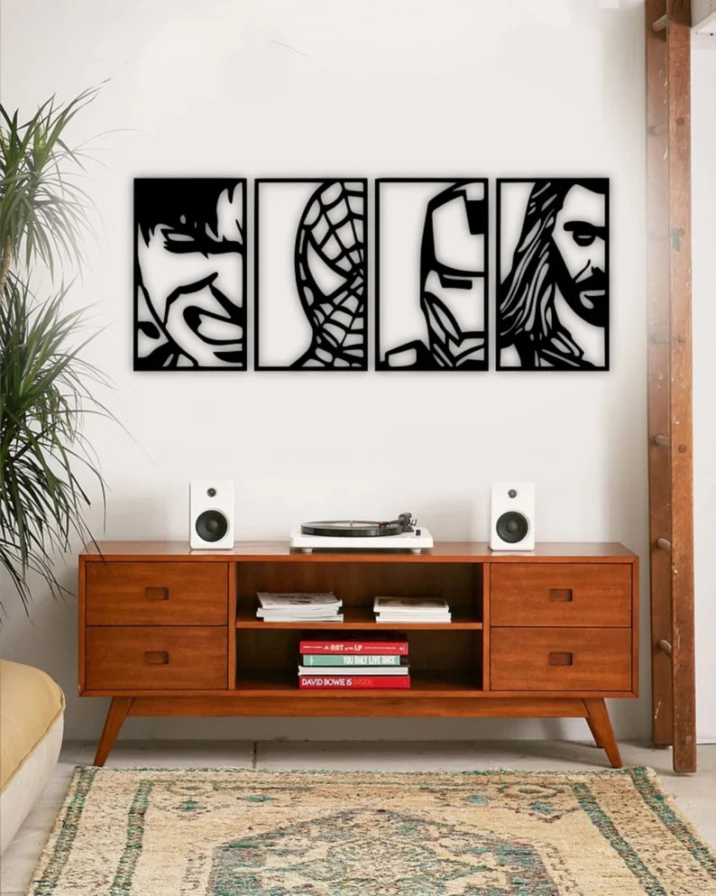 Set of 4 Marvel Superhero Wood Wall Portraits Avengers Art by Craft Vega