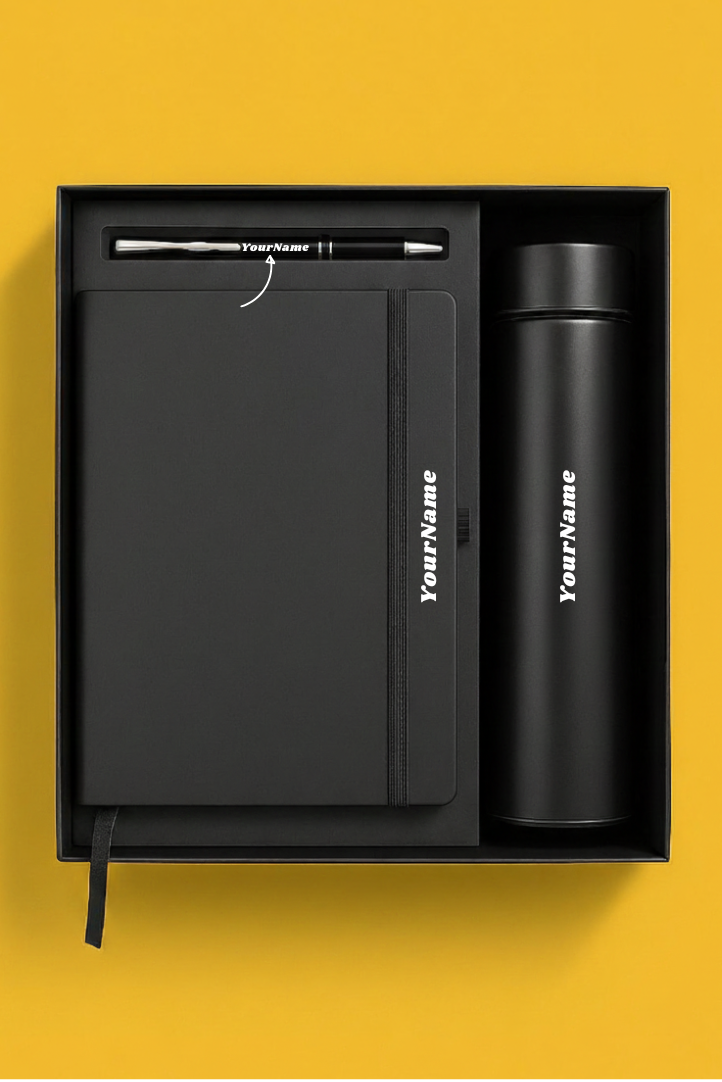 Personalized Matte Black Journal & Thermal Flask Set By Craft Vega