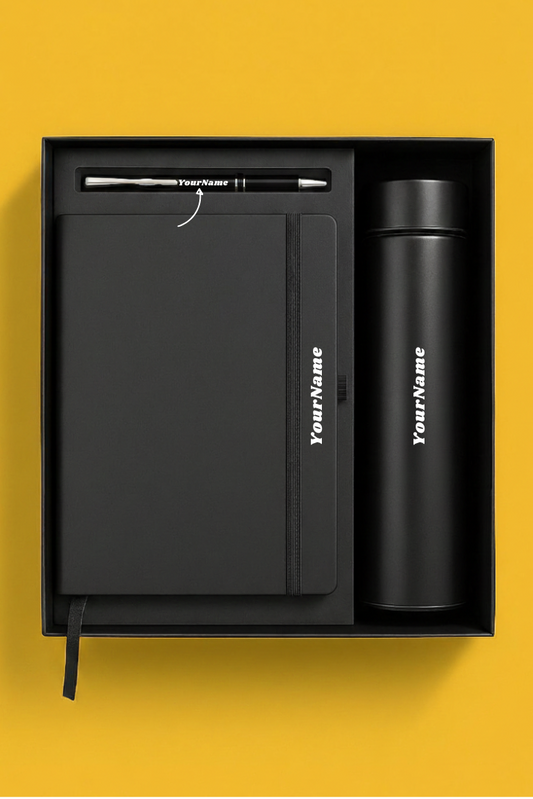 Personalized Matte Black Journal & Thermal Flask Set By Craft Vega