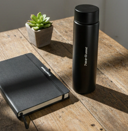Personalized Matte Black Journal & Thermal Flask Set By Craft Vega