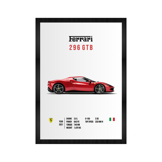 296 GTB Race Car A4 Wall Poster Framed By Craft Vega