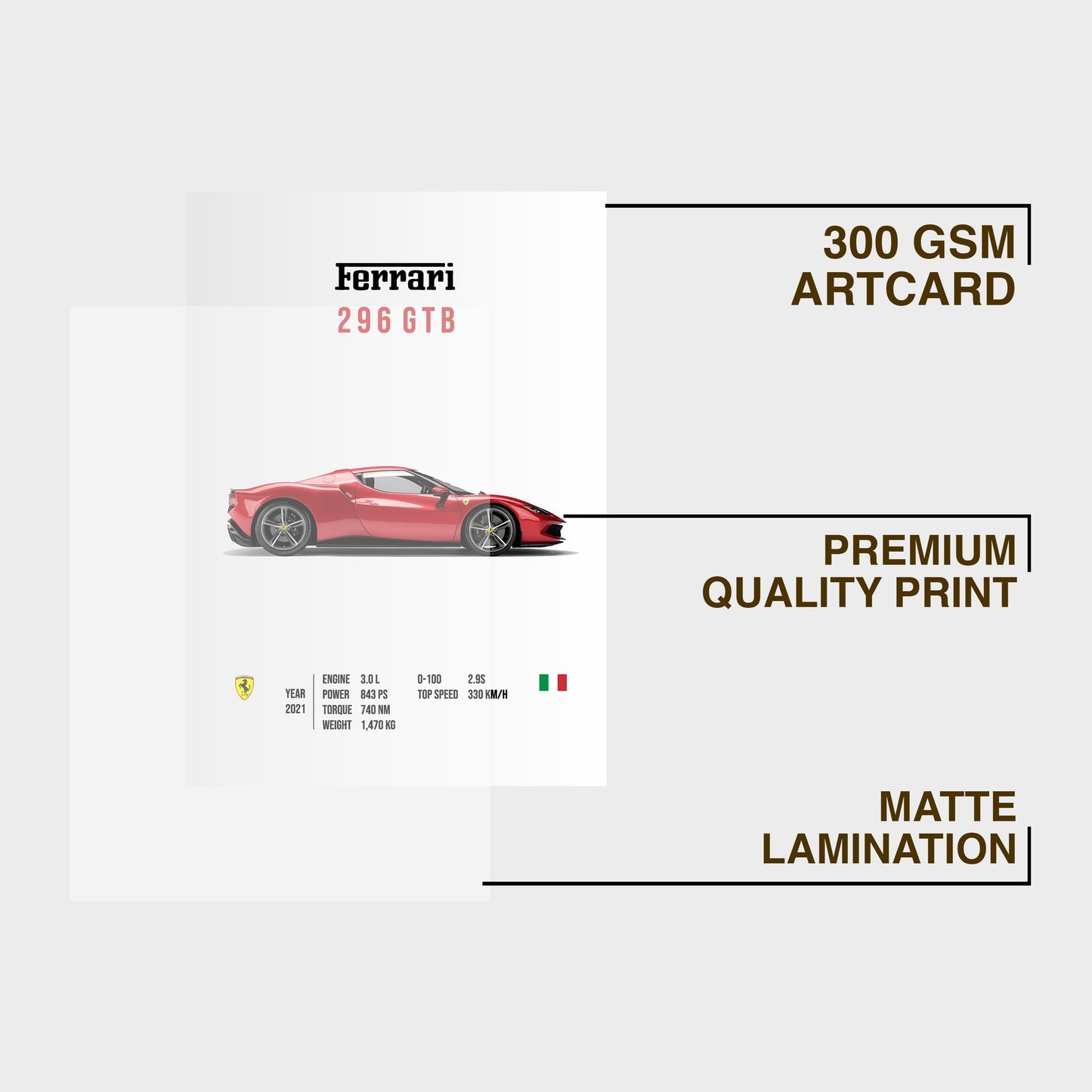 296 GTB Race Car A4 Wall Poster Framed By Craft Vega