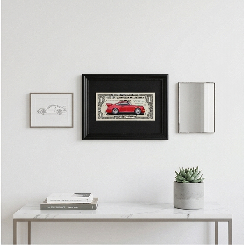 Framed Red Porsche 911 Turbo Money Art By Craft Vega