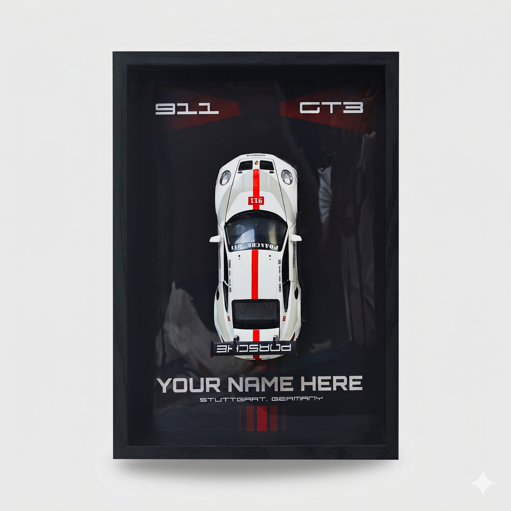 GT3 RS 3D Wall Art Frame with Diecast Model Car By Craft Vega