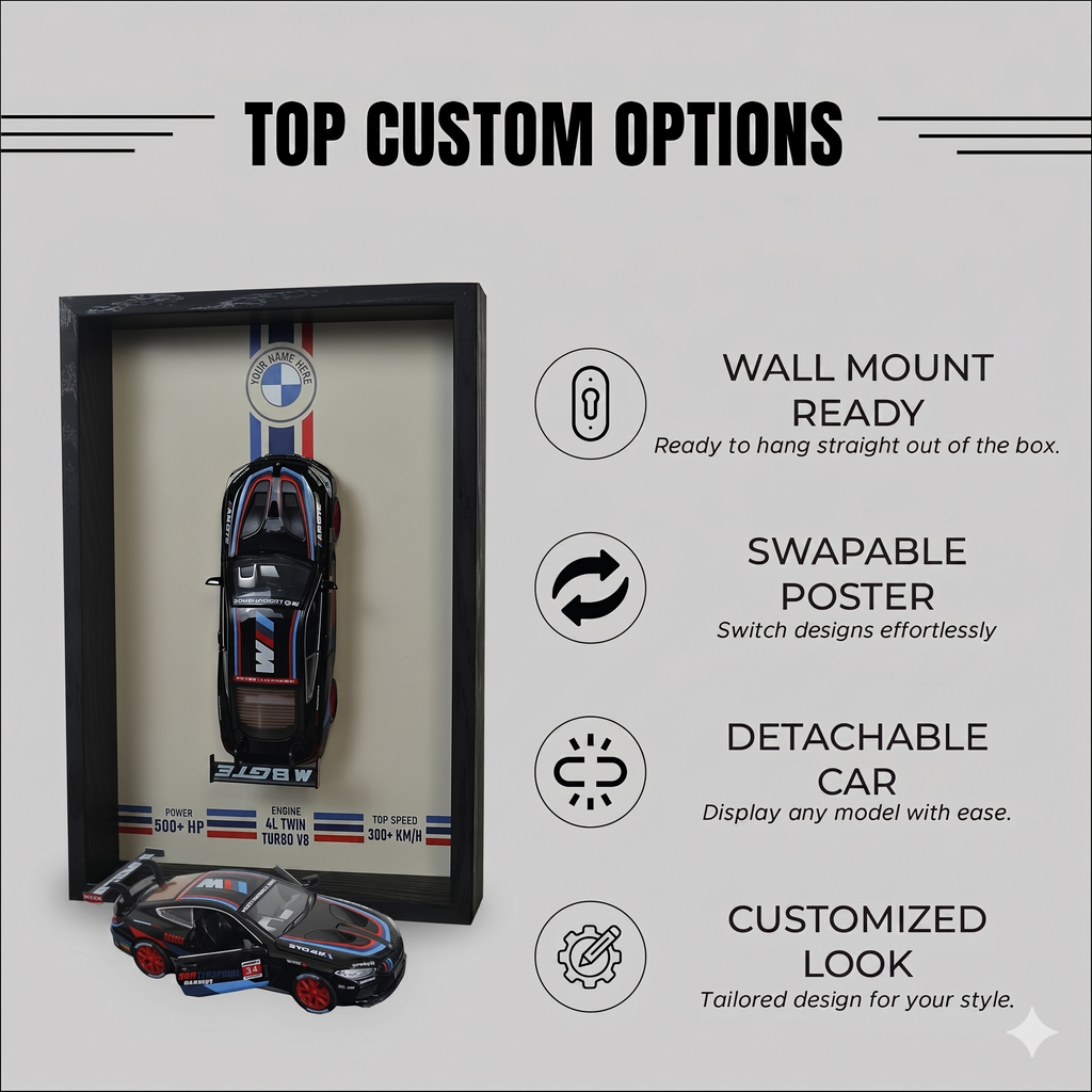 Personalised German Car Shadow Box with Metal Diecast Model Car