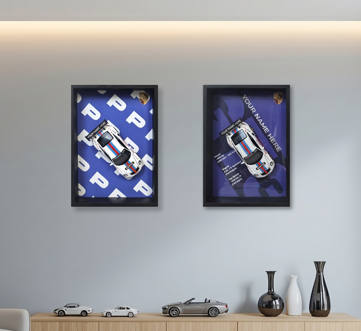 Personalised Porsch Shadow Box with Metal Diecast Model Car