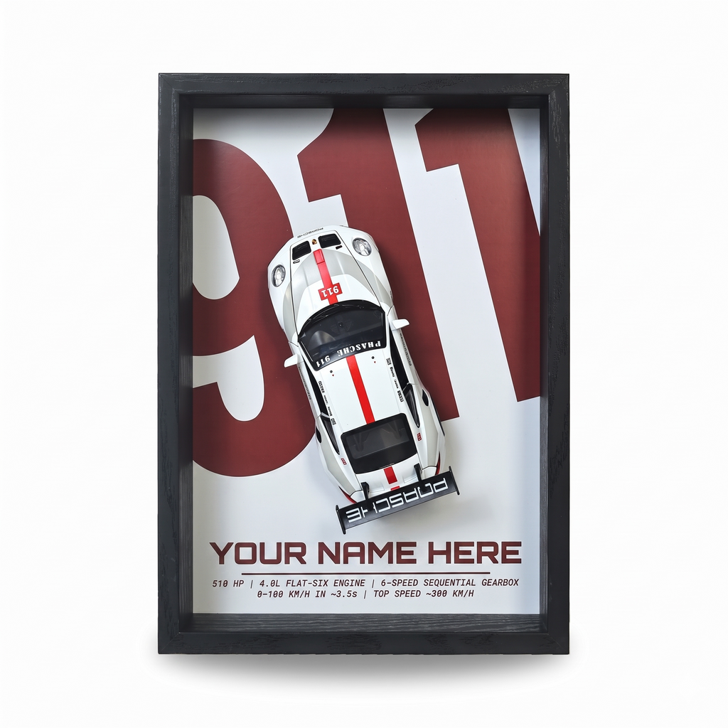GT3 RS 3D Wall Art Frame with Diecast Model Car By Craft Vega