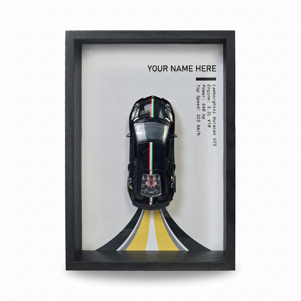 Personalised Black Huracan Shadow Box with Metal Diecast Model Car