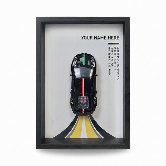 Personalised Black Huracan Shadow Box with Metal Diecast Model Car