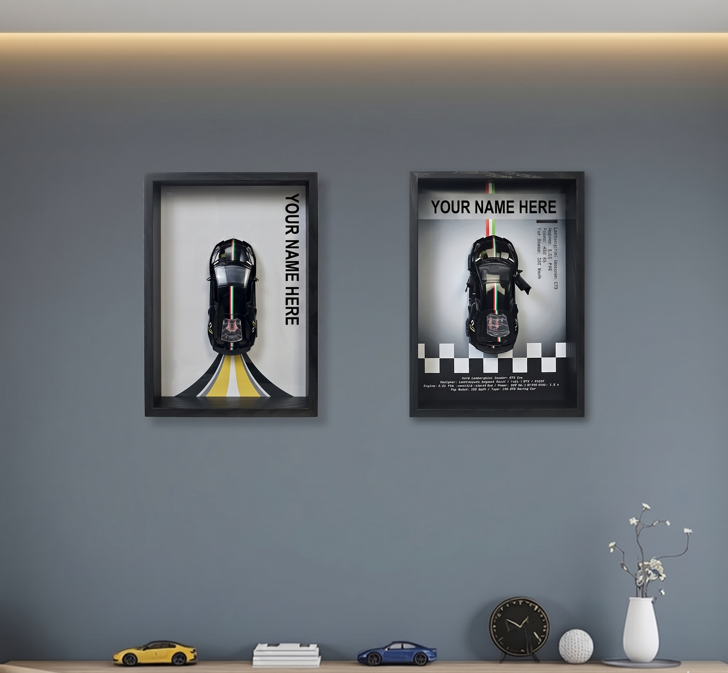 Personalised Black Huracan Shadow Box with Metal Diecast Model Car