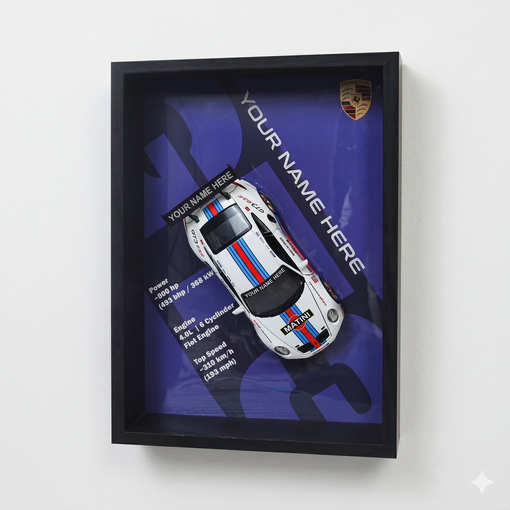 Personalised Porsch Shadow Box with Metal Diecast Model Car