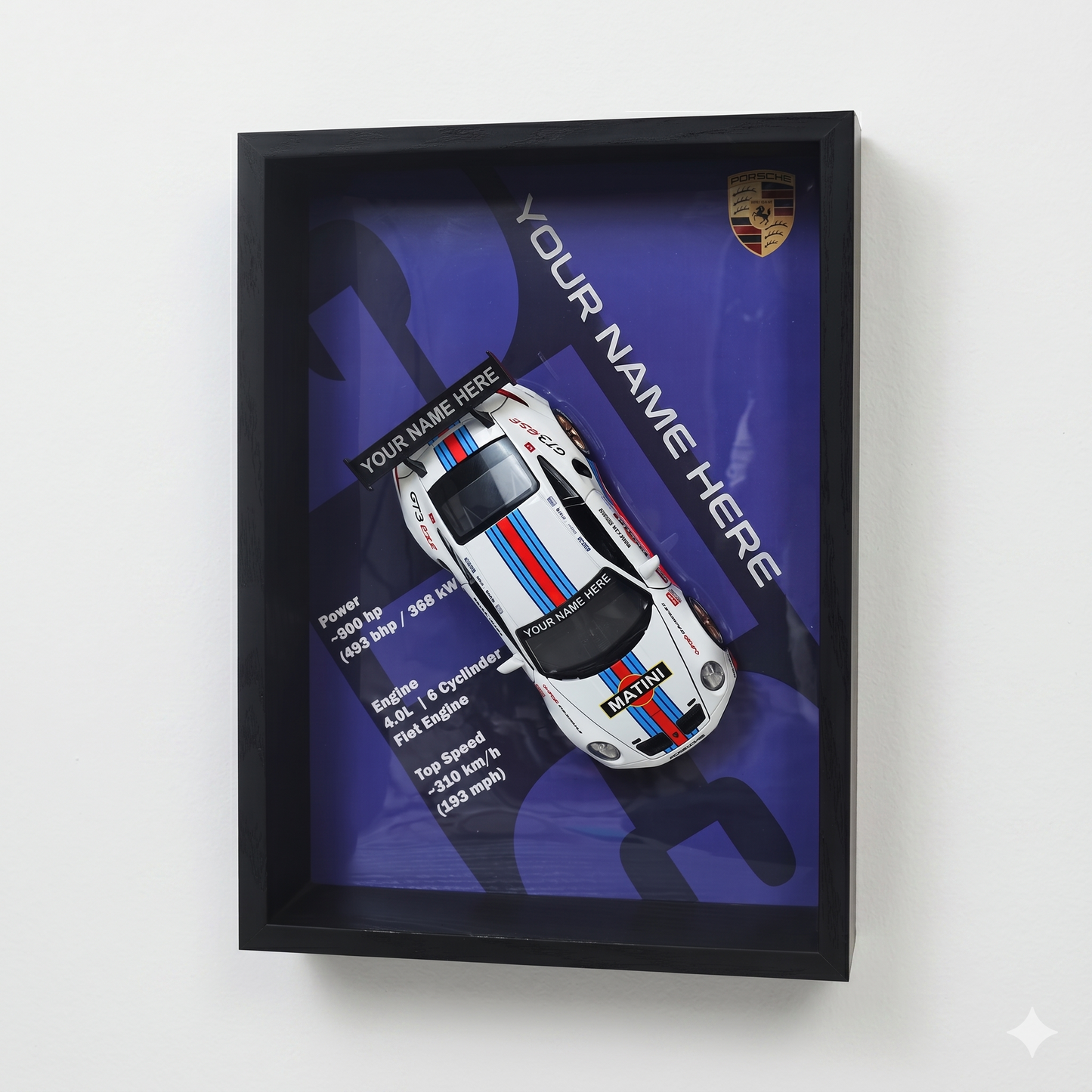 Personalised Porsch Shadow Box with Metal Diecast Model Car