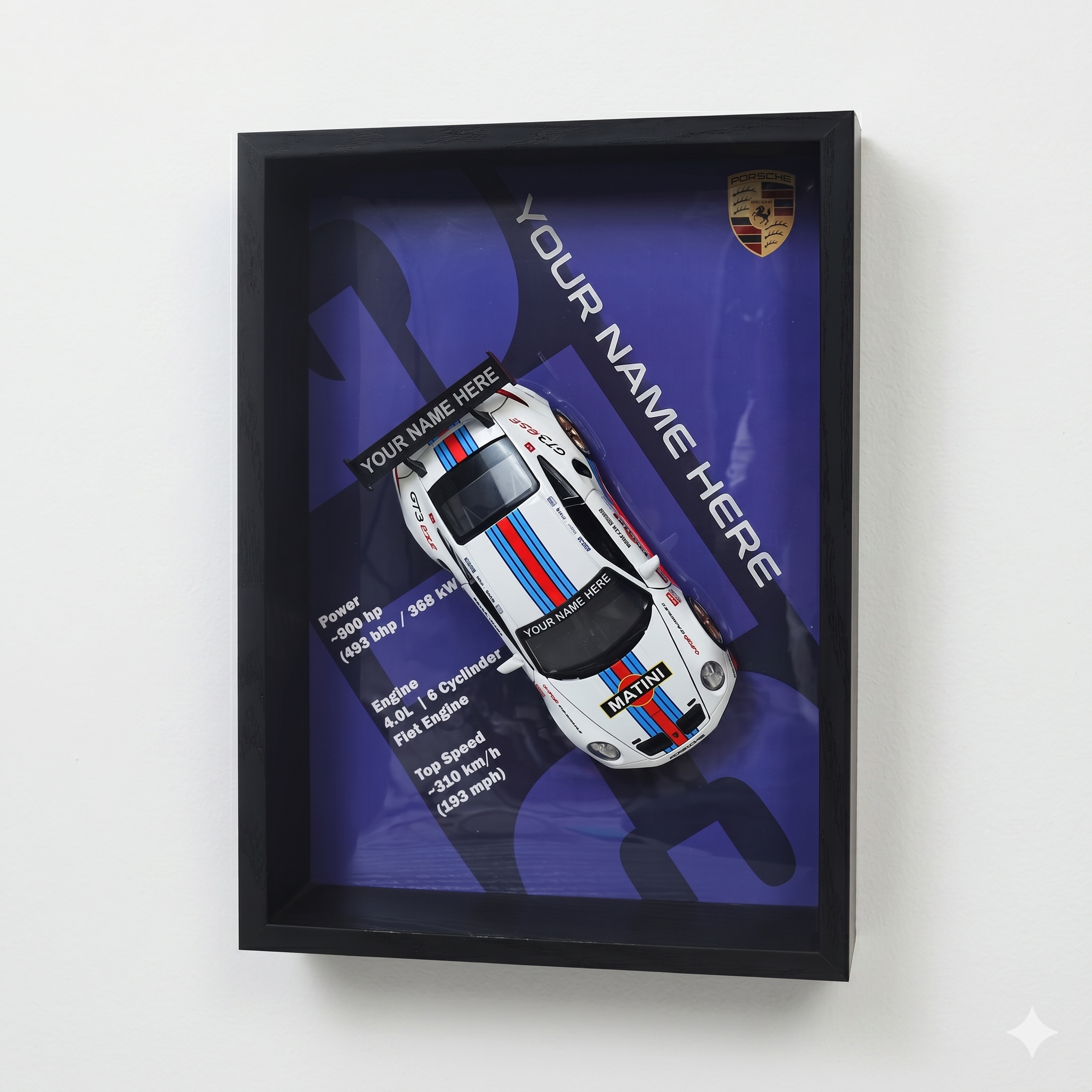 Personalised Porsch Shadow Box with Metal Diecast Model Car