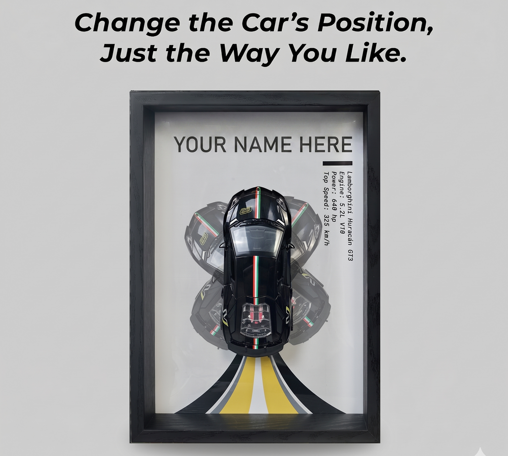 Personalised Black Huracan Shadow Box with Metal Diecast Model Car