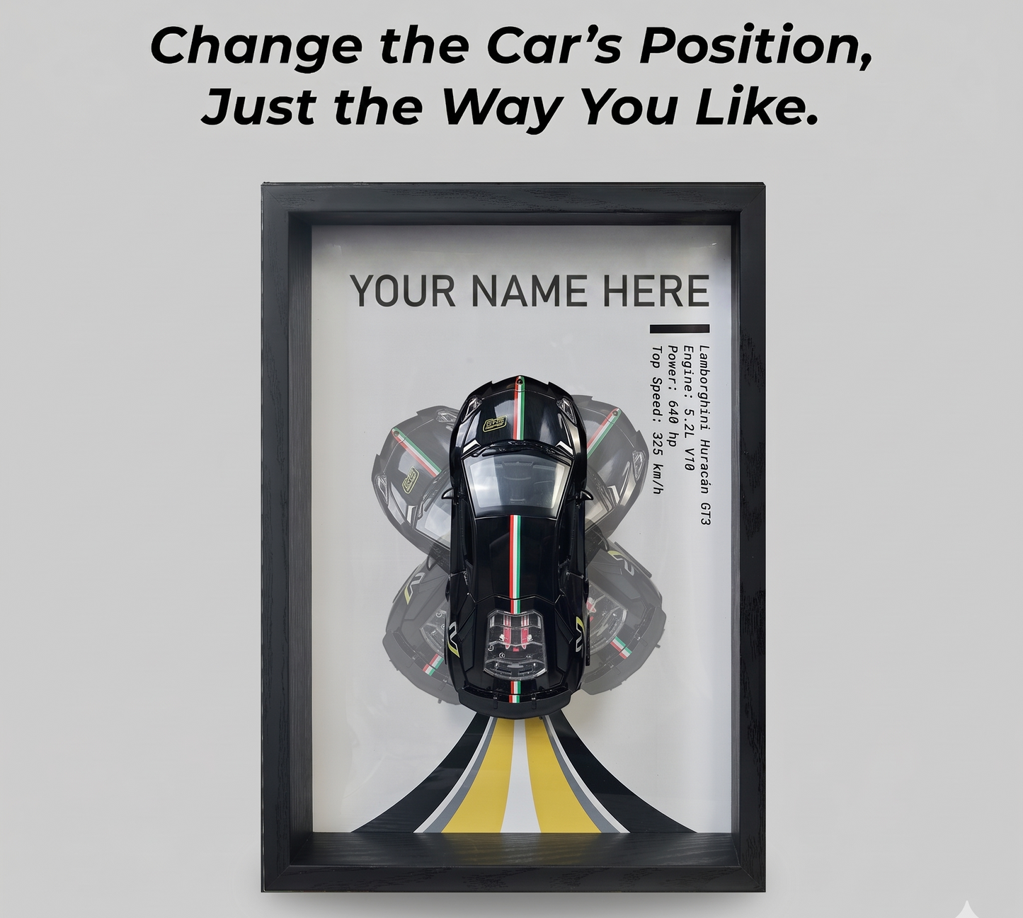 Personalised Black Huracan Shadow Box with Metal Diecast Model Car