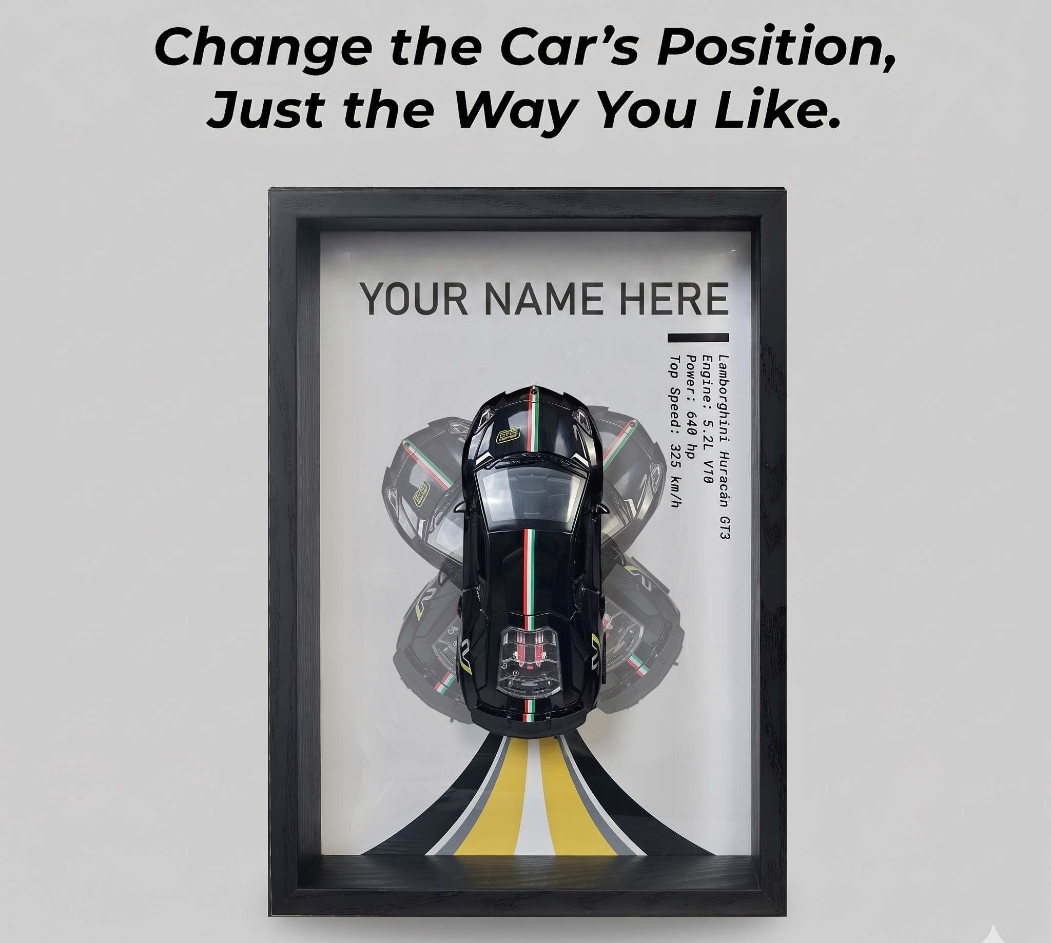 Personalised Black Huracan Shadow Box with Metal Diecast Model Car