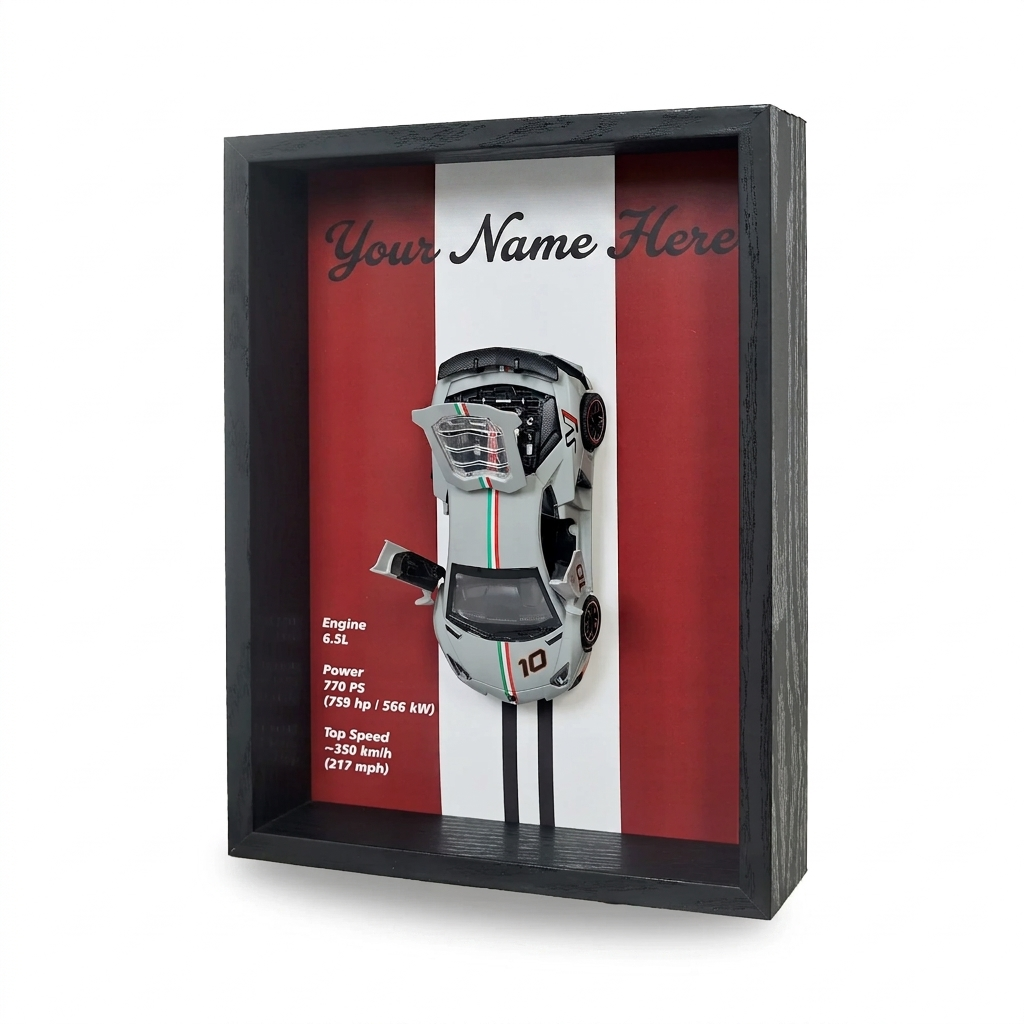Personalised Italian Car Shadow Box with Metal Diecast Model Car