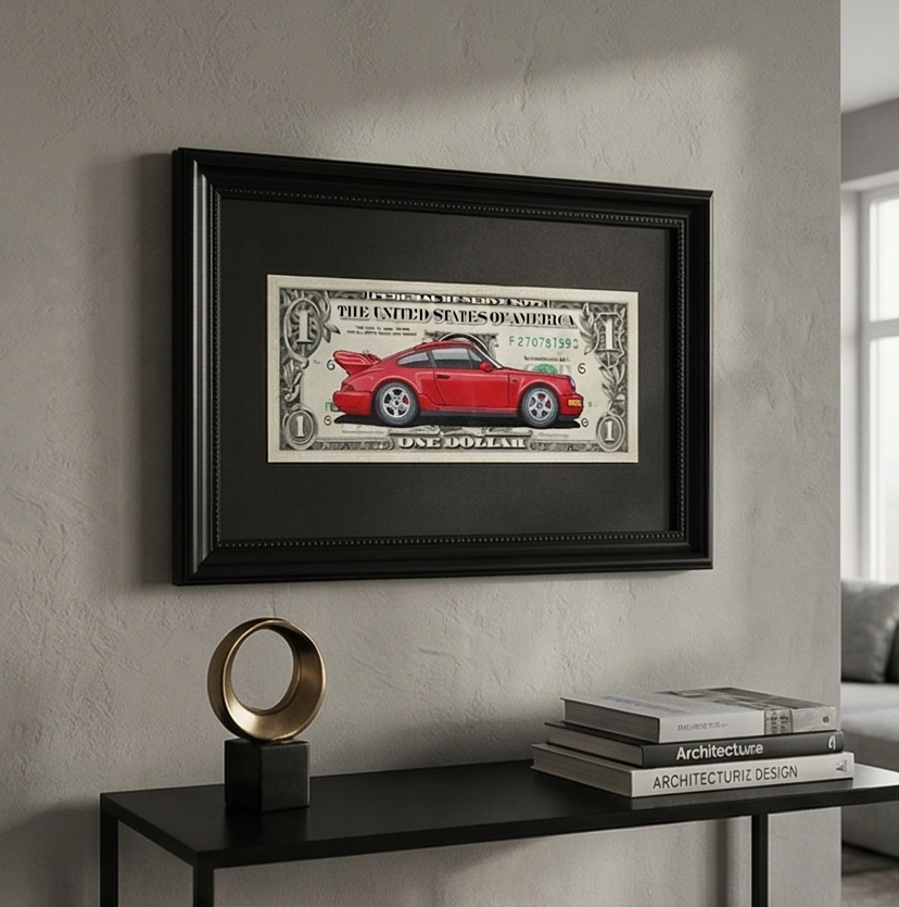 Framed Red Porsche 911 Turbo Money Art By Craft Vega