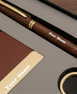 Oxford Heritage Personalized Tan Vegan Leather Journal & Gold-Accent Gift Set By Craft Vega
