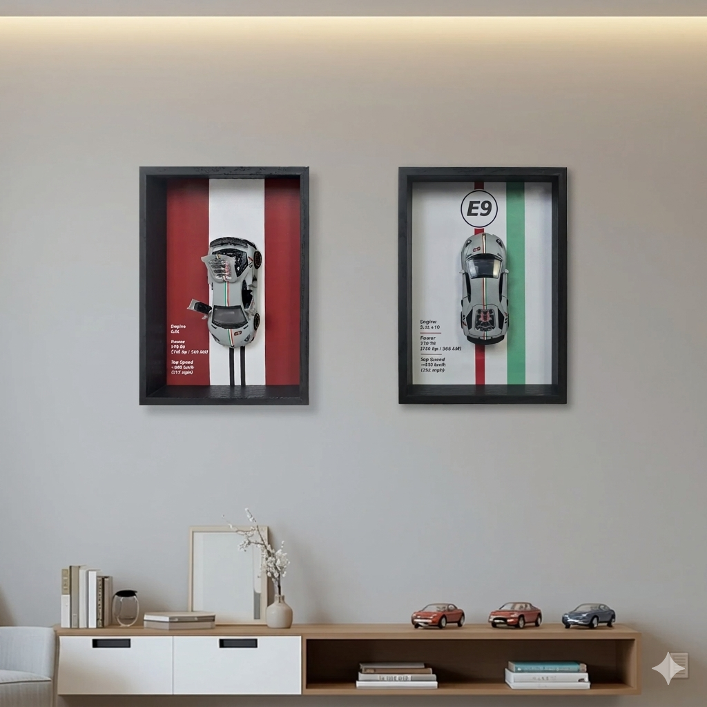 Personalised Italian Car Shadow Box with Metal Diecast Model Car