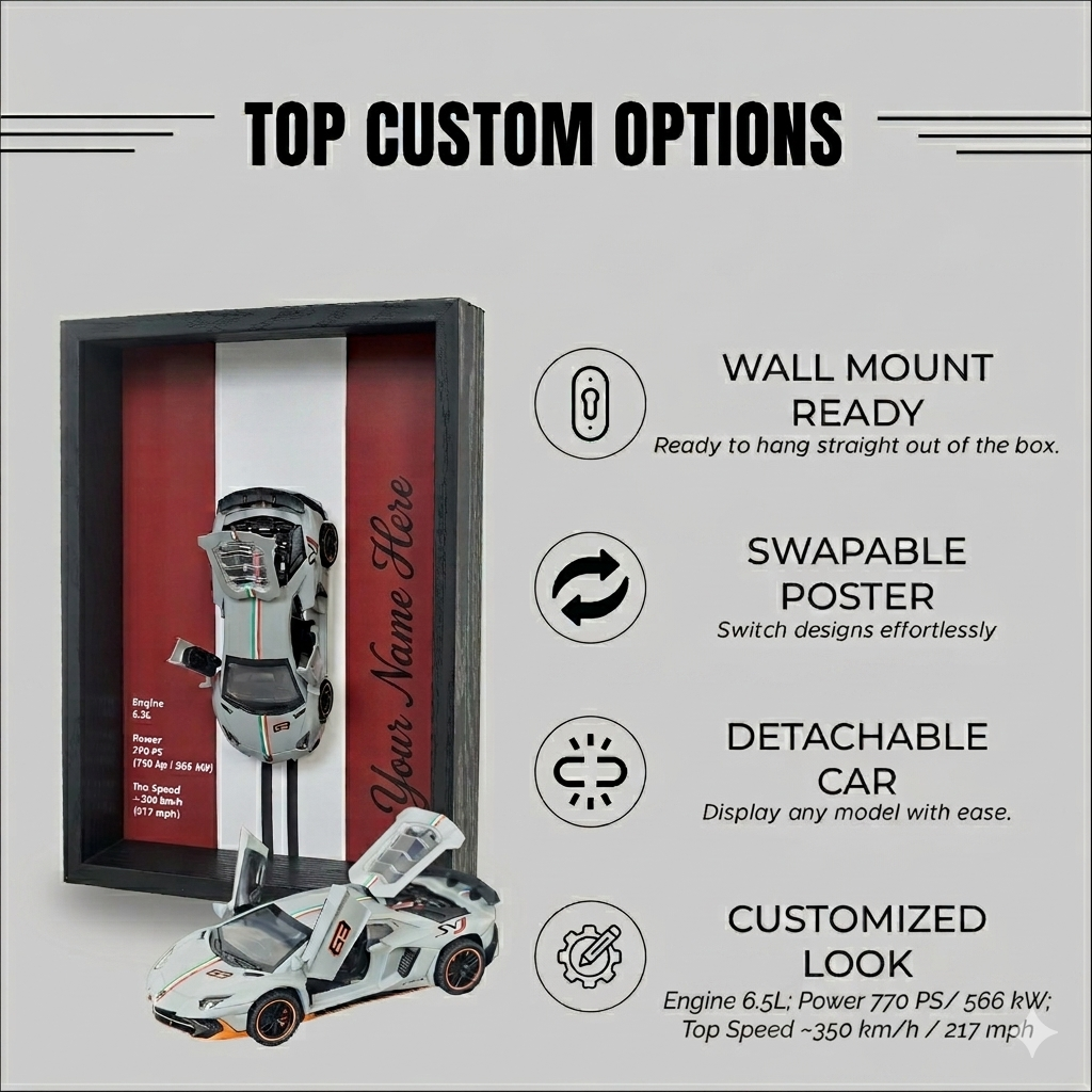 Personalised Italian Car Shadow Box with Metal Diecast Model Car