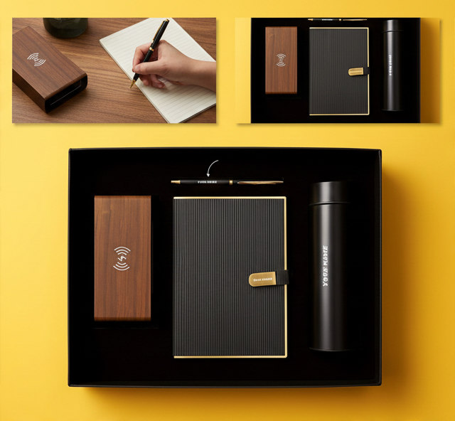 Personalized Textured Journal & Walnut Power Bank Gift Set By Craft Vega