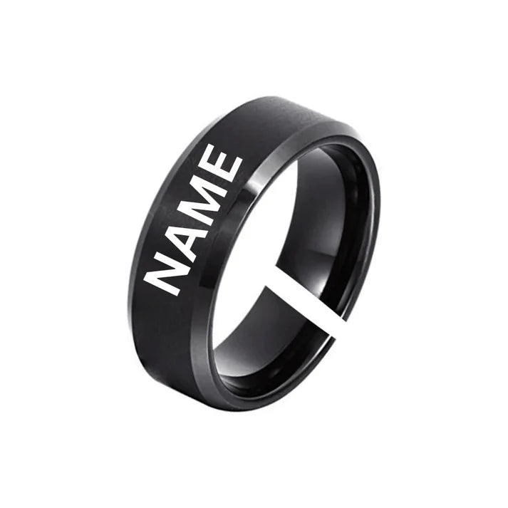 Personalized Black Band Ring | Custom Name Engraved Men's Ring | Craft Vega