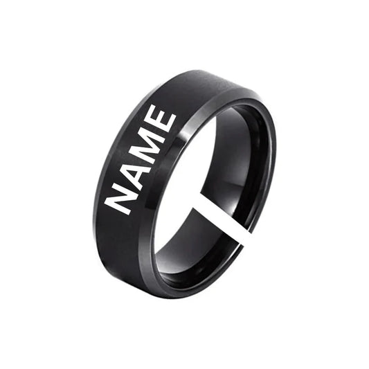 Personalized Black Band Ring | Custom Name Engraved Men's Ring | Craft Vega