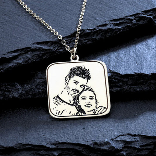 Custom Photo Necklace | Engraved Square Portrait Pendant by Craft Vega