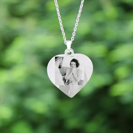 Custom Heart Photo Necklace | Engraved Picture Pendant by Craft Vega