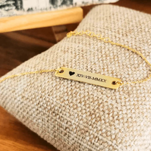 Personalized Roman Numeral Golden Bracelet by Craft Vega