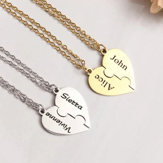 Personalized Split Heart Necklace | Couples Puzzle Piece Set (2 Pcs) by Craft Vega