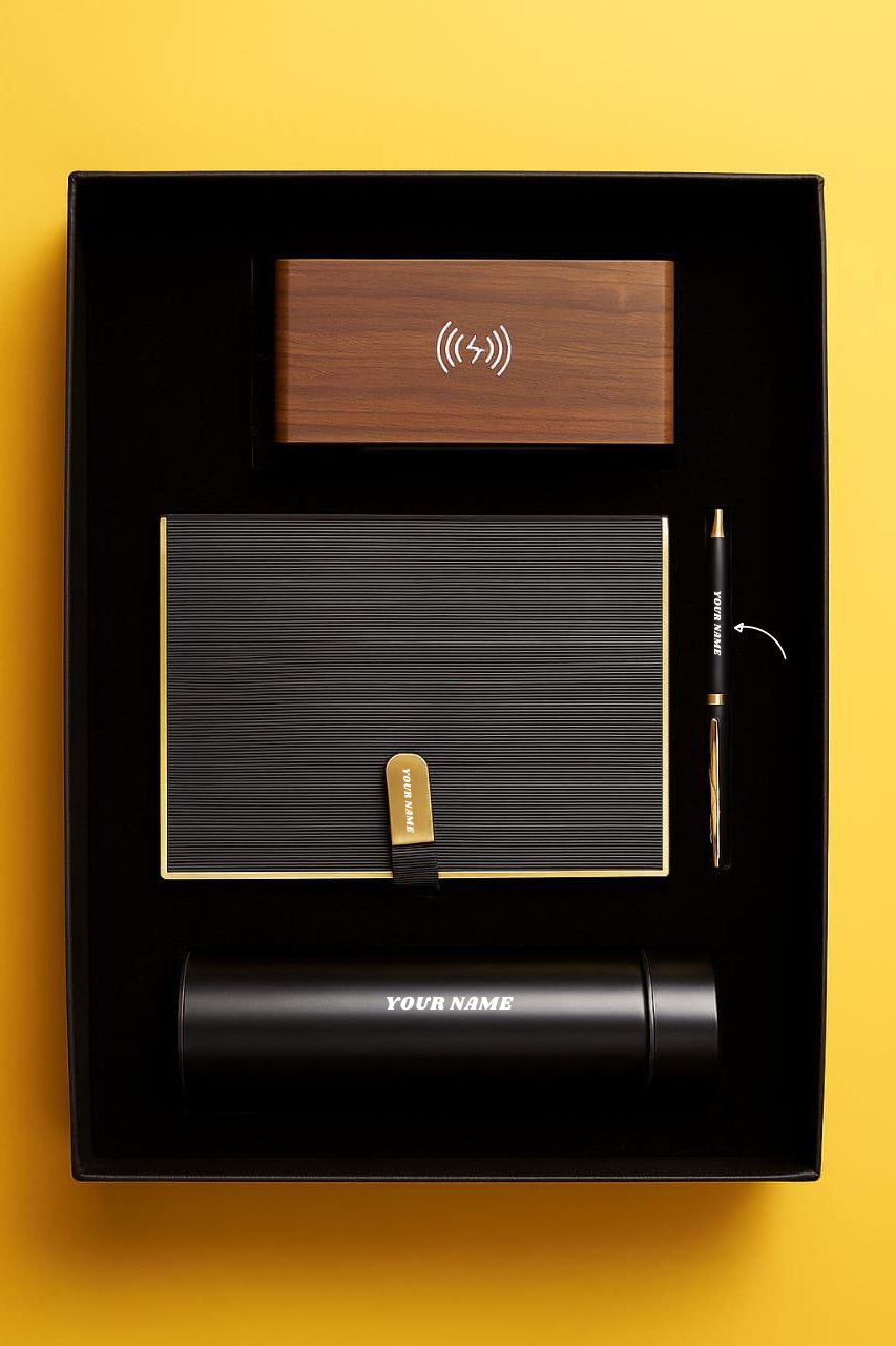 Personalized Textured Journal & Walnut Power Bank Gift Set By Craft Vega