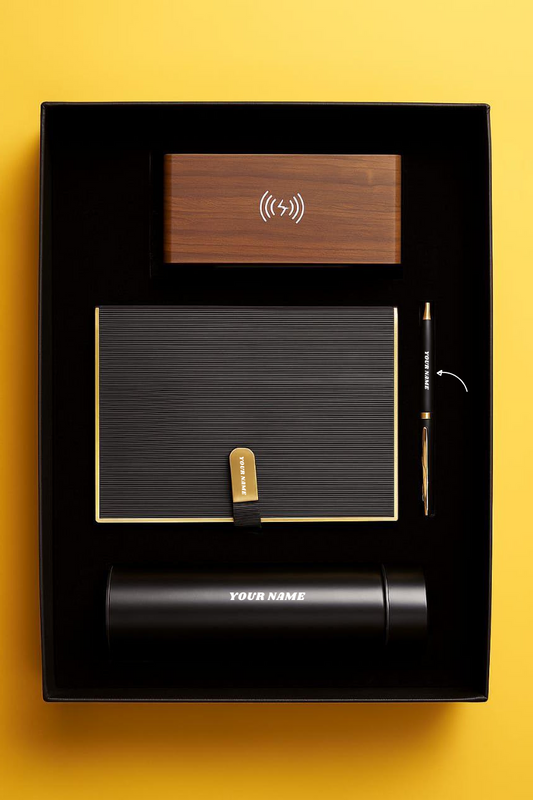 Personalized Textured Journal & Walnut Power Bank Gift Set By Craft Vega