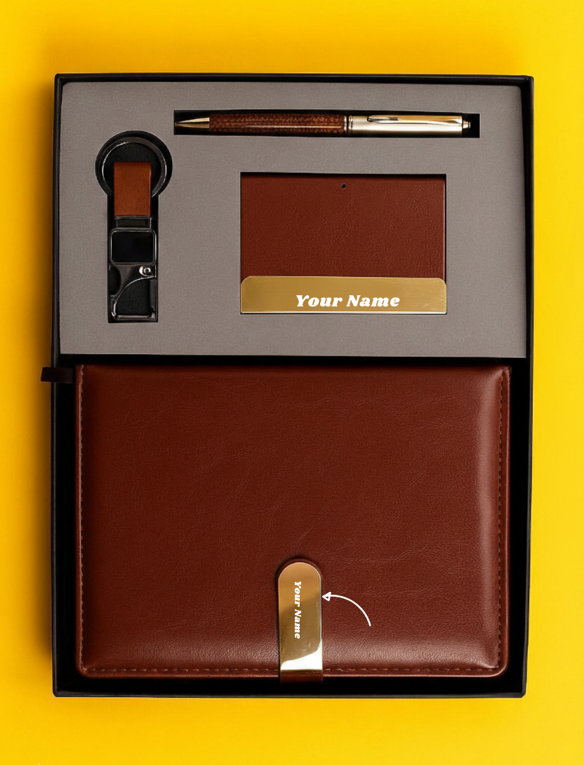 Oxford Heritage Personalized Tan Vegan Leather Journal & Gold-Accent Gift Set By Craft Vega