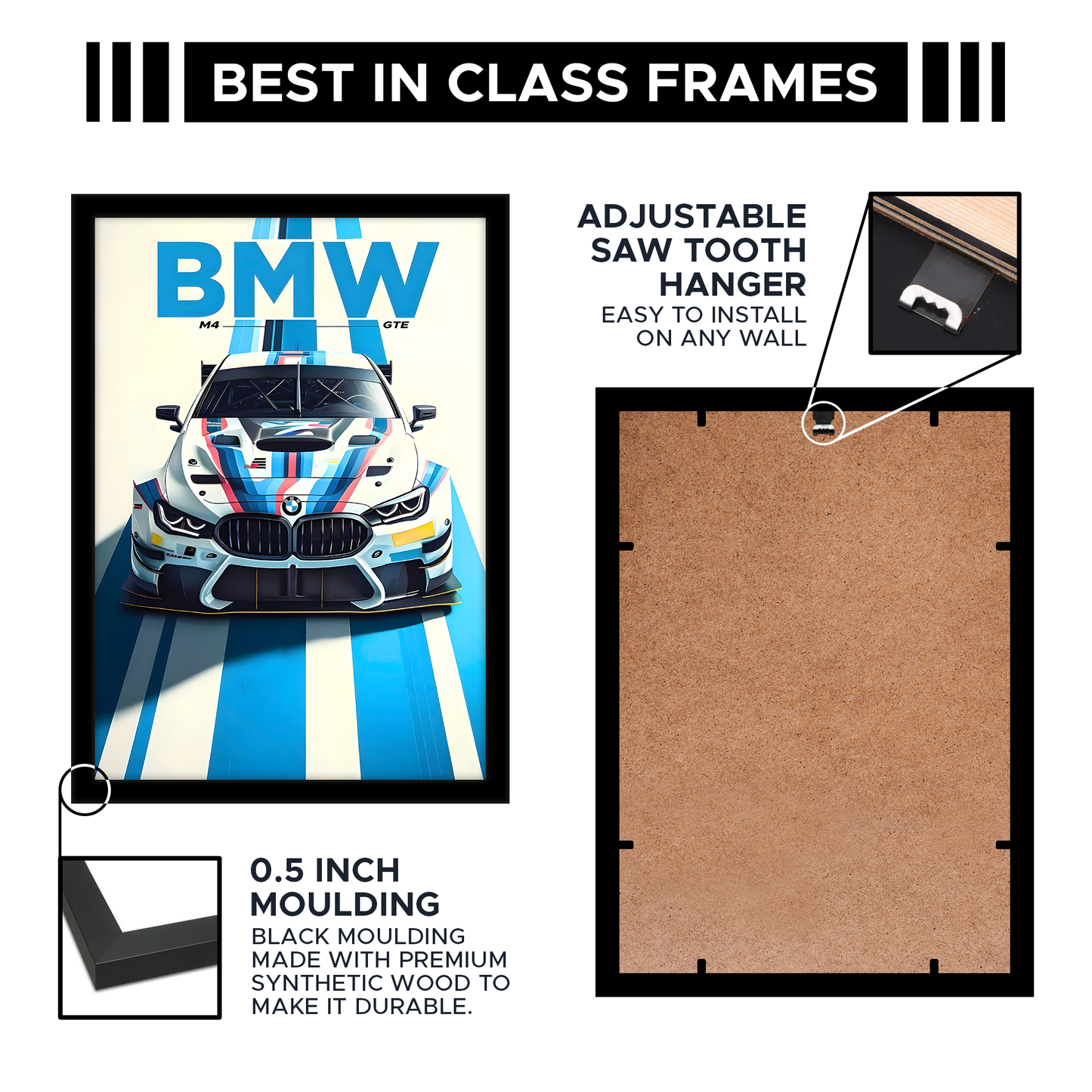 German Car (WHITE) A4 Framed Poster By Craft Vega
