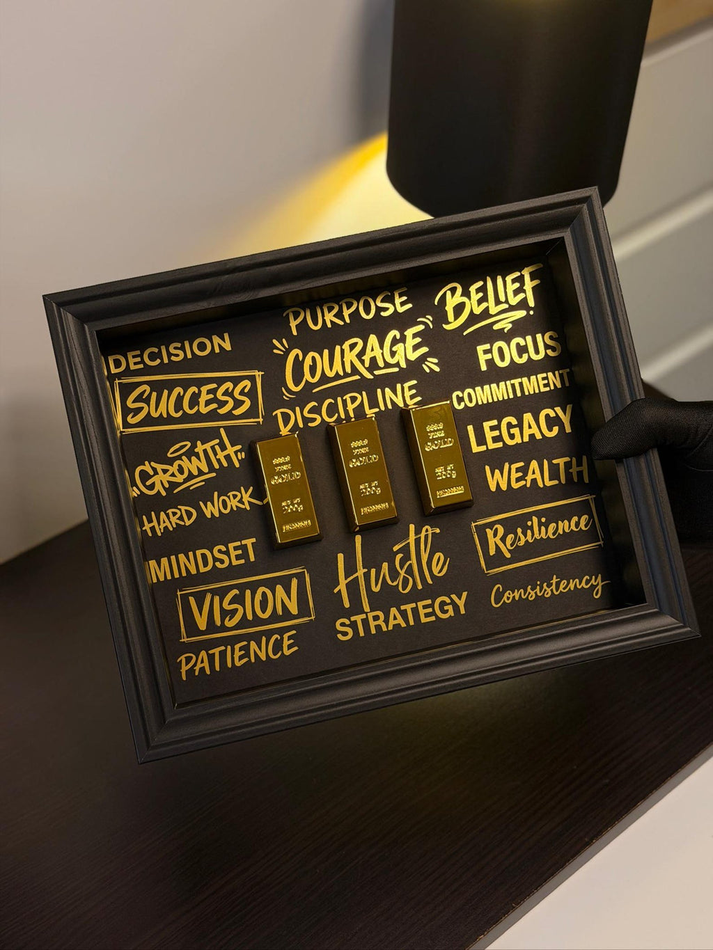 Gold Bar Motivational Framed Art Success & Hustle Entrepreneur Office Decor By Craft Vega