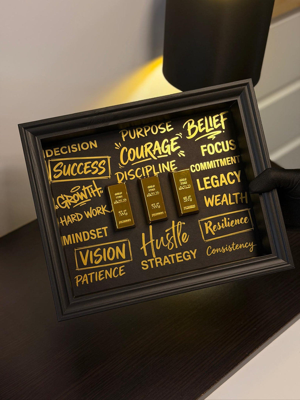 Gold Bar Motivational Framed Art Success & Hustle Entrepreneur Office Decor By Craft Vega