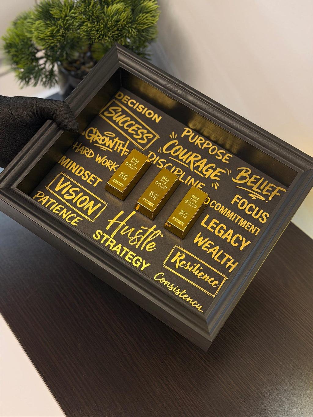 Gold Bar Motivational Framed Art Success & Hustle Entrepreneur Office Decor By Craft Vega