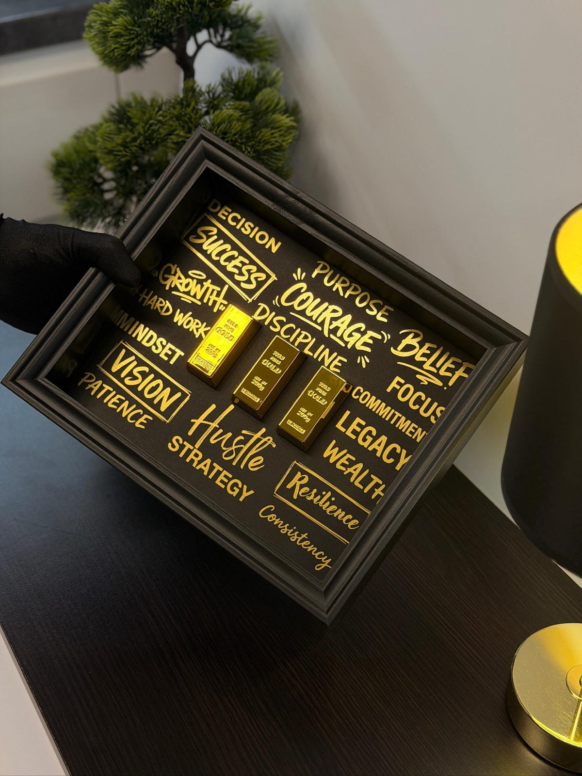 Gold Bar Motivational Framed Art Success & Hustle Entrepreneur Office Decor By Craft Vega