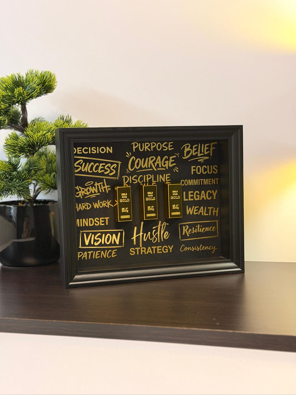 Gold Bar Motivational Framed Art Success & Hustle Entrepreneur Office Decor By Craft Vega