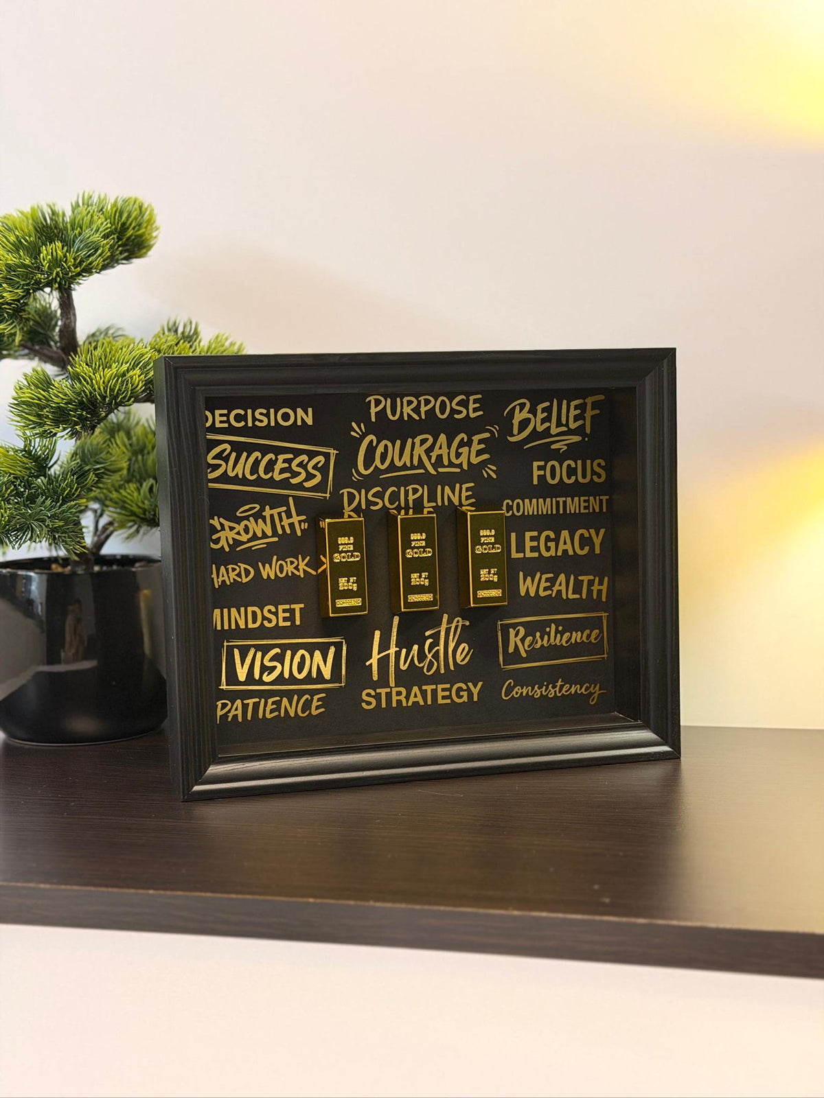Gold Bar Motivational Framed Art Success & Hustle Entrepreneur Office Decor By Craft Vega