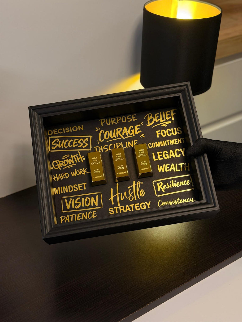 Gold Bar Motivational Framed Art Success & Hustle Entrepreneur Office Decor By Craft Vega