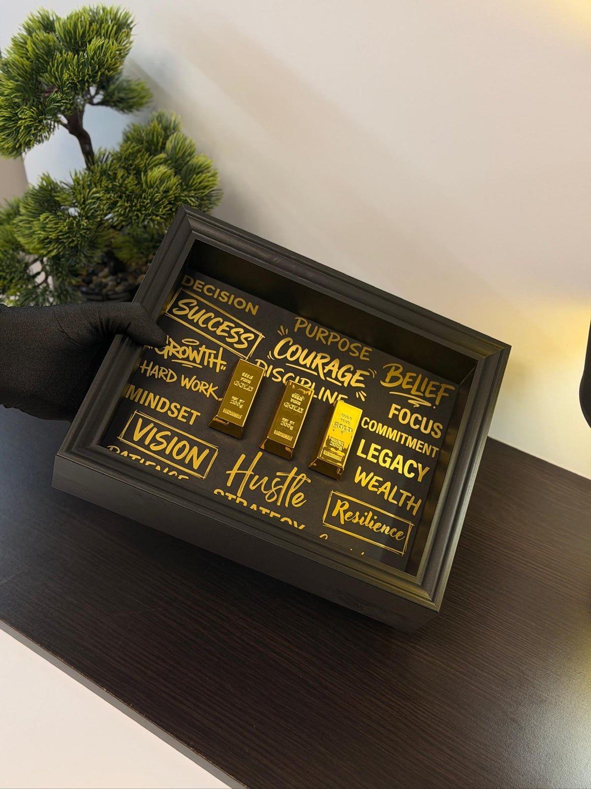Gold Bar Motivational Framed Art Success & Hustle Entrepreneur Office Decor By Craft Vega