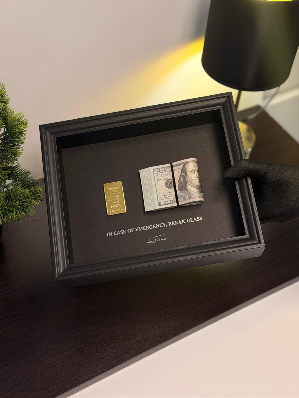 in case of emergency break glass frame, money frame, money wall decor, luxury money frame, millionaire wall decor, money display frame, cash wall art, wealth wall decor, luxury office decor, money gift for men, millionaire office decor, entrepreneur gift, luxury home decor, motivational money decor, rich aesthetic room decor, black shadow box frame, money themed wall art, luxury gift for entrepreneurs, Craft Vega