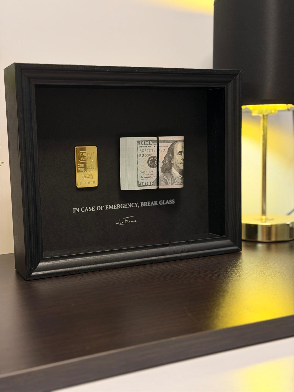 In Case of Emergency Break Glass Money Frame Luxury Millionaire Wall Decor By Craft Vega