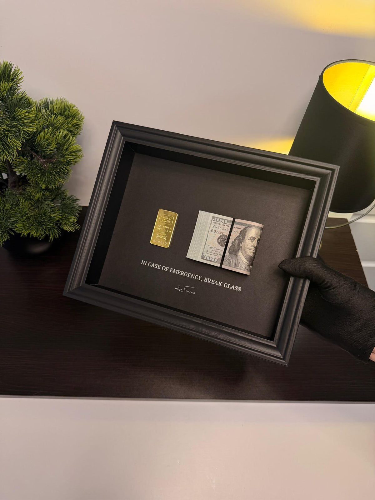 In Case of Emergency Break Glass Money Frame Luxury Millionaire Wall Decor By Craft Vega