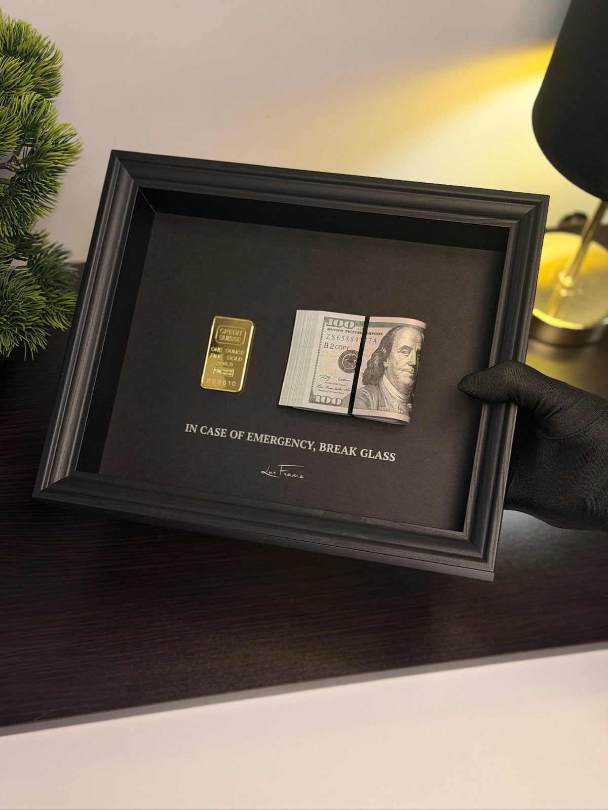 In Case of Emergency Break Glass Money Frame Luxury Millionaire Wall Decor By Craft Vega