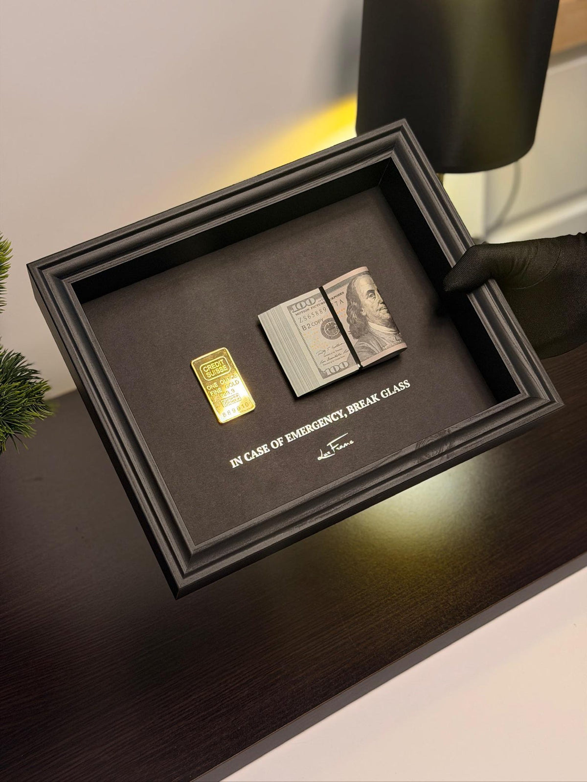 In Case of Emergency Break Glass Money Frame Luxury Millionaire Wall Decor By Craft Vega